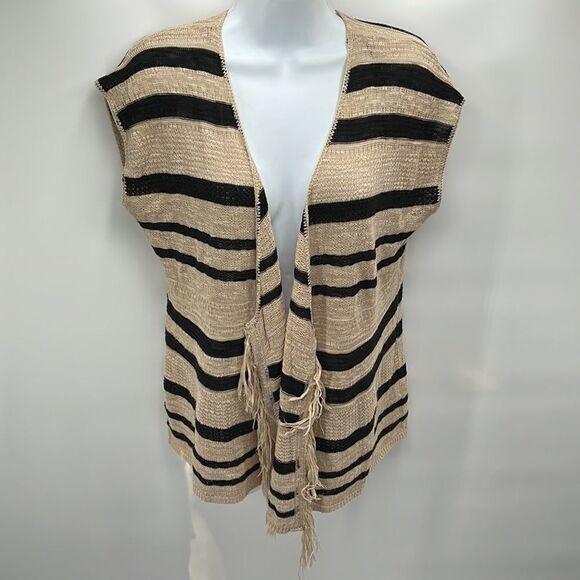 Maurices crochet lightweight open knit cardigan sweater fringe striped medium - Picture 3 of 11